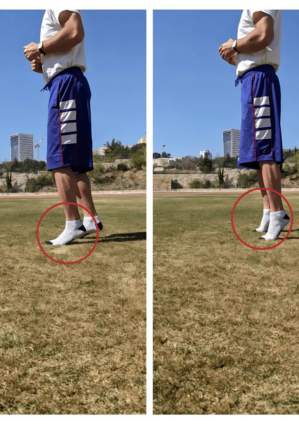 הפקת כוח שגויה כנגד הבהן (ימין) כנגד הפקת כוח נכונה כנגד קו האמצע/כרית (שמאל)
